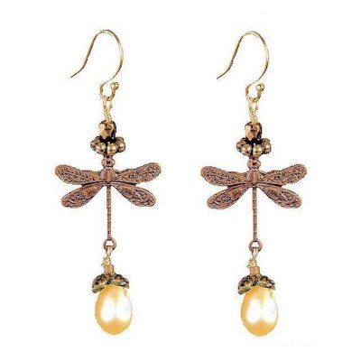 Earrings Dragonfly with Genuine Pearls