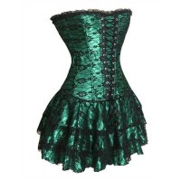 Corset Set Green with Black Lace Overlay Design