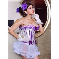 Corset White with Purple Satin Trim