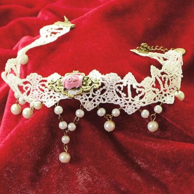 Choker Necklace Bridal Lace with Rose Charms
