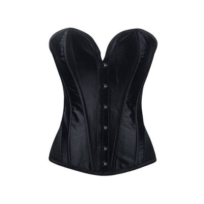 Steel Boned Corset Black with Padded Hip Panels