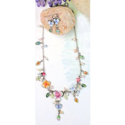Jewelry Set Floral Spring Necklace and Earrings
