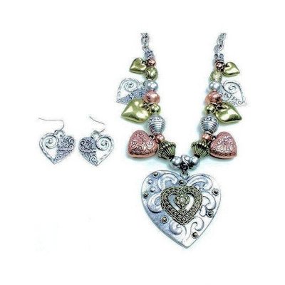 Jewelry Set Vintage Hearts Necklace and Earrings