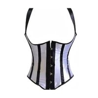 Underbust Corset White Satin with Black Trim