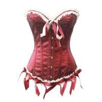 Corset Burgundy Satin with Lace Ruffles