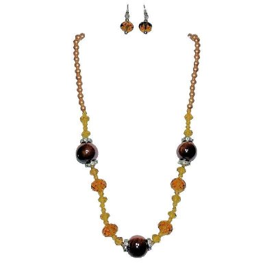 Jewelry Set Peach Pearls Necklace and Earrings