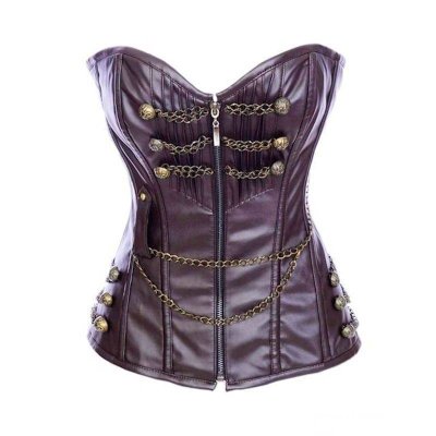 Steel Boned Corset Steam Punk Brown with Chain Trim