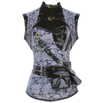 Steel Boned Corset Steam Punk Silver Also Plus Sizes