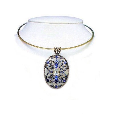 Choker Necklace Blue Vintage Crystal Charm