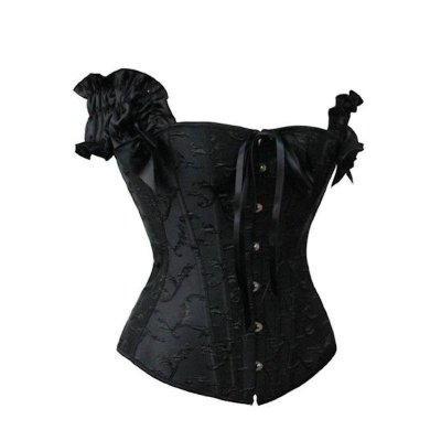 Steel Boned Corset Black with off the Shoulder Sleeves