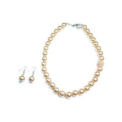 Jewelry Set Champagne Pearls Necklace and Earrings