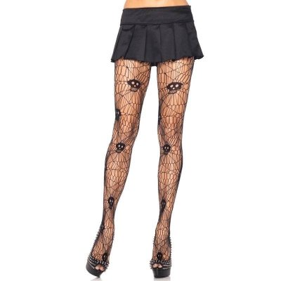 Pantyhose with Skull and Spider Web Designs