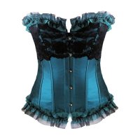 Corset Teal with Black Lace Overlay Design