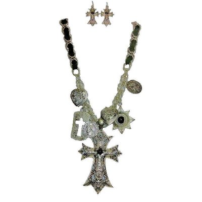 Jewelry Set Charmed Crosses Necklace and Earrings