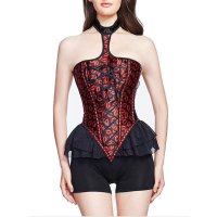 Corset Black and Red with Skirted Hip Panels