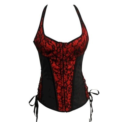 Corset Black and Red Halter Minimizing Waist Design