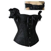 Steel Boned Corset Black with off the Shoulder Sleeves