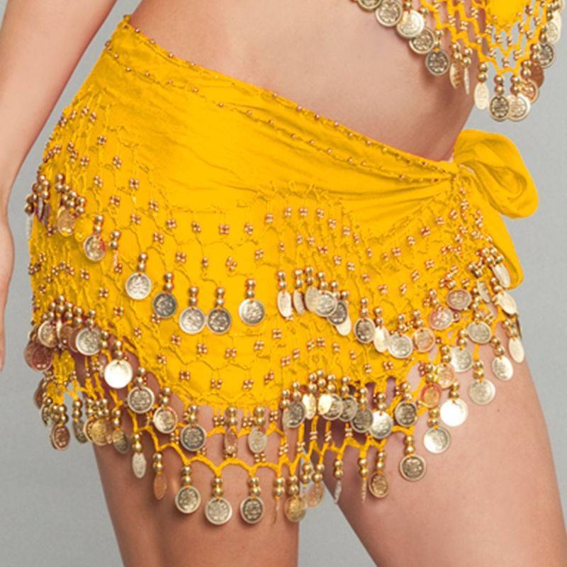 Yellow Belly Dance Hip Scarf, Hand Made Belly Dancing Skirt Coin Sash  Costume With Silver or Gold Coins Free Shipping 