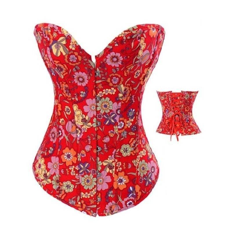 Corset Red In Denim Floral Fabric 4647