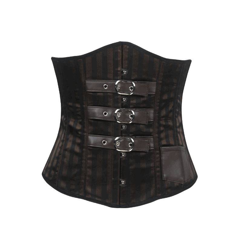 Steel Boned Underbust Corset Striped With Buckles