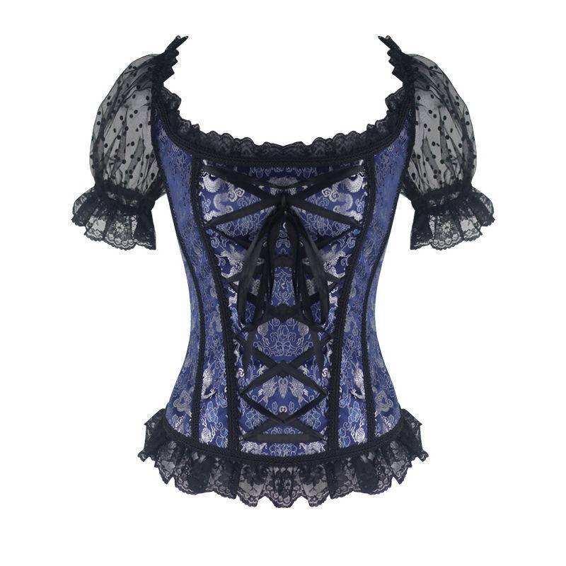 Corset Top Blue with Sleeves and Silver Dragon Designs