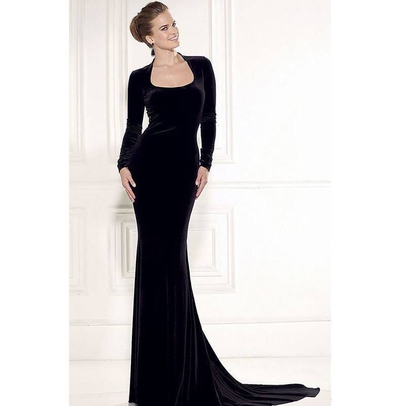 black velvet gown long sleeve