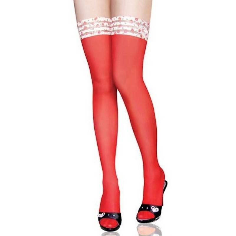 Stockings Red Sexy Thigh High With Ruffle Top