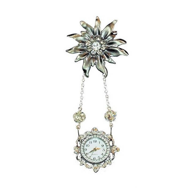 Brooch Vintage Style Jewelry Crystal Starburst Watch Lapel Pin